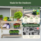 Vego Garden Metal Garden Workstation, Outdoor Gardening Potting Table with Wheels, Work Bench with Large Powder-Coated Steel Tabletop for Outdoor