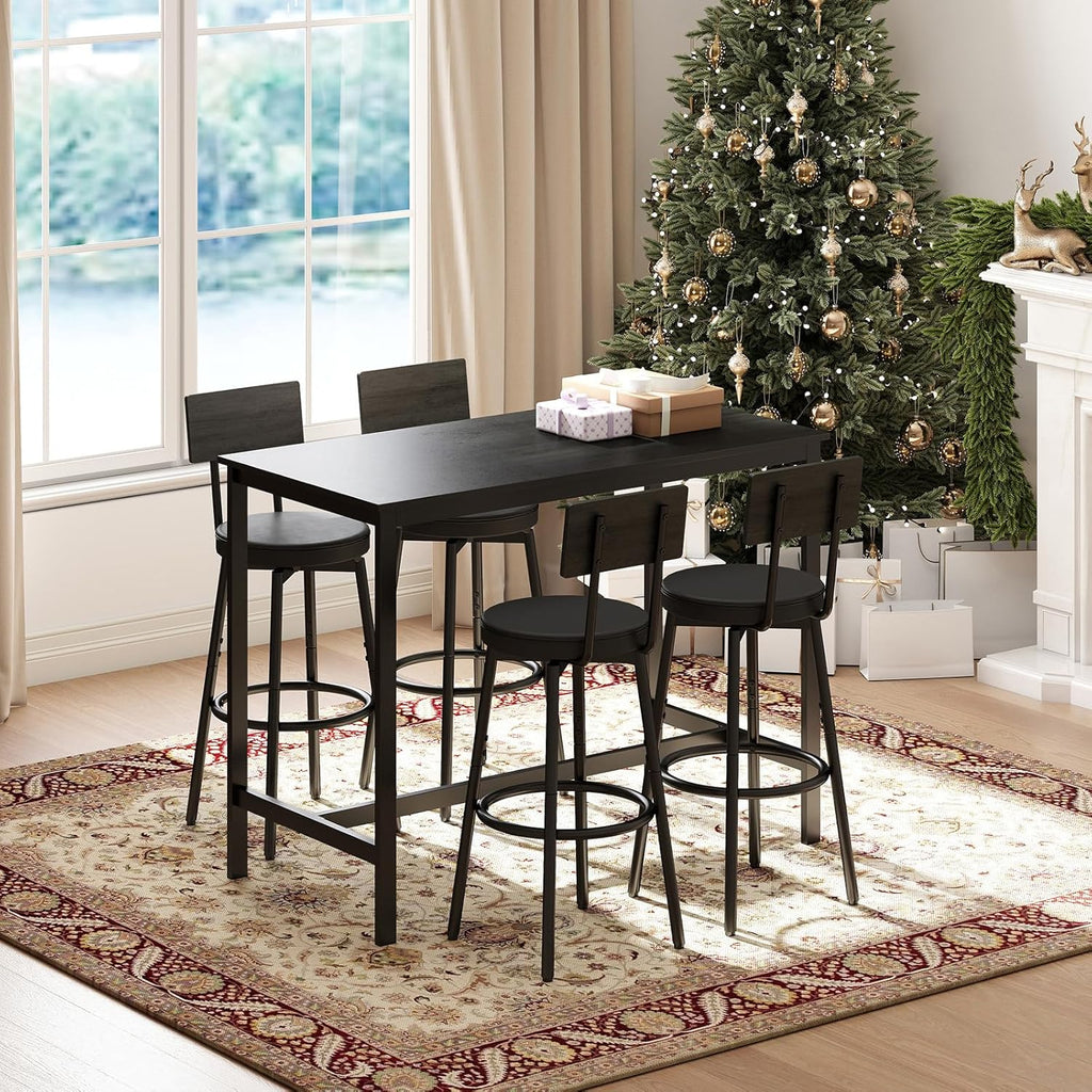 Zevemomo Dining Table Set for 4, 5-Piece Bar Table Set, Kitchen Table and Chairs, Counter Height High Top Table with 4 PU Upholstered Stools, Space-Saving Pub Tables Set for Small Space, Black