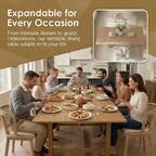 9-Piece Farmhouse Dining Table Set for 8, 59"-94" Extendable Kitchen Table & Upholstered Chairs, Solid Wooden Table with Woven Ratten Chair Living Room Restaurant - Natural/Natural