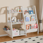 Kids Bookshelf and Toy Storage Organizer, 3-Tier Metal Toddler Bookcase with Deep Pockets, 2-in-1 Freestanding Nursery Bookshelf for Playroom, 29.53" D x 11.81" W x 32.68" H, White