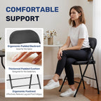 Simple Deluxe 2 Pack Foldable Padded Folding Chairs, Leather Cushion Seat & Sturdy Metal Frame, Portable Commercial Event Chair for Indoor Outdoor Home Office Parties, Black