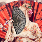 Sewroro Black Lace Folding Fan, Spanish Victorian Hand Fan, Bamboo Lace Foldable for Summer Wedding Party Favor And Fancy Dress
