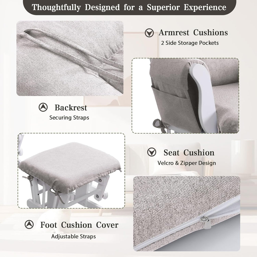 ANMINY 5pcs Glider Rocker Replacement Cushions Set - Thickened Glider Rocking Chair Cushions with 29.5 inch High Backrest & Side Pockets for Indoor Nursery, Washable & Non Slip, Beige