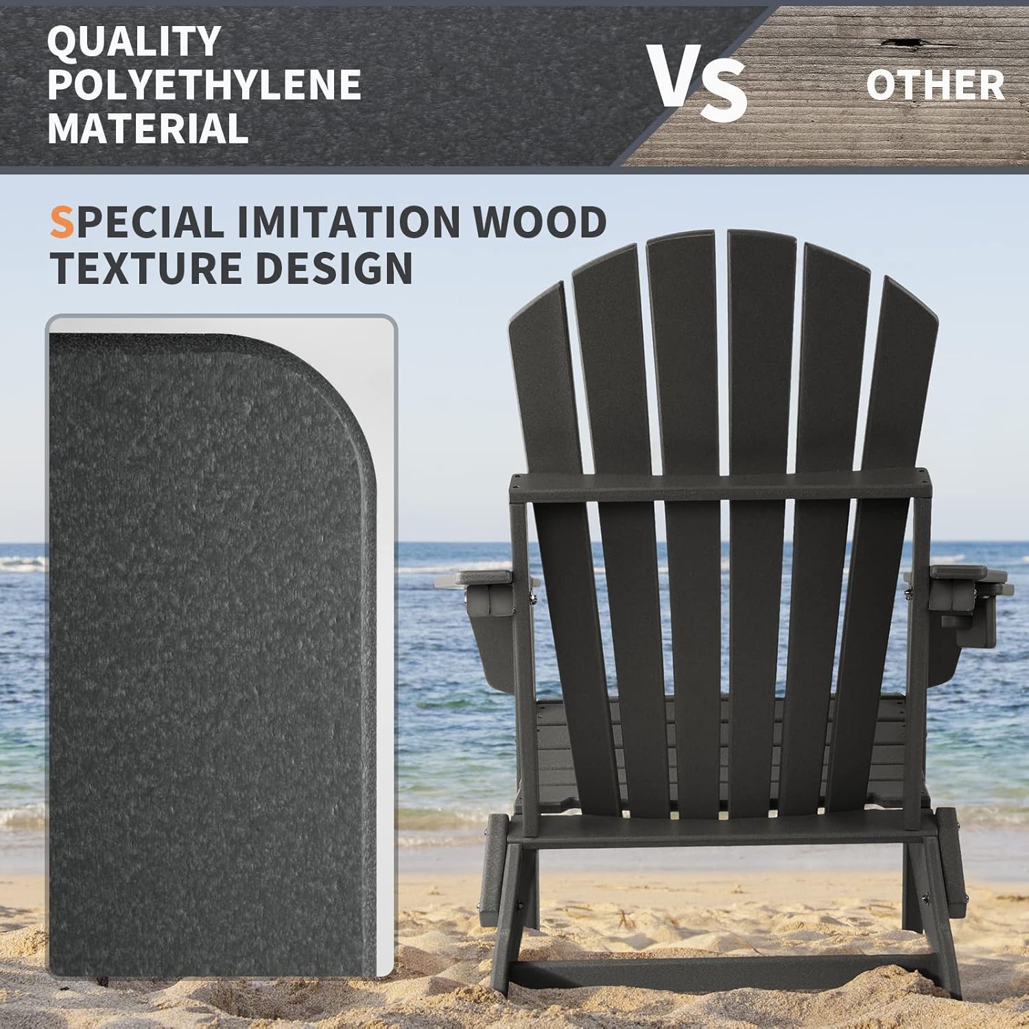 FUNBERRY Folding Adirondack Chair Set of 6, All Weather HDPE Fire Pit Chairs with Cup Holder for Outdoor