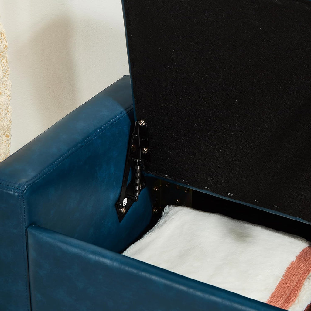 Storage Bench for Bedroom – Upholstered Tufted Ottoman Bench with Legs, 48" Faux Leather Ottoman with Storage with Safety Hinge, End of Bed Benchs for Bedroom Living Room Entryway