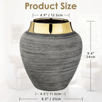 Rustic Ceramic Vase with Gold Rim – 9.4" Decorative Flower Vases for Living Room, Dining Table Centerpiece & Shelf Décor – Modern Farmhouse, Boho & Contemporary Home Accents