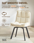 BedsPick 360° Swivel Dining Chair Set of 2 - Faux Leather Upholstered Kitchen Chair, Mid Century Modern Dining Room Chair with Metal Legs for Kithcen/Living Room/Reception/Office, Beige