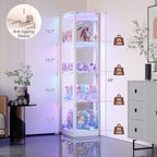 Corner Glass Display Cabinet with RGB Lights, 68" Curio Cabinet with Glass Doors, 4-Tier Display Case for Collectibles, Lighted Display Shelf for Living Room Bedroom, White