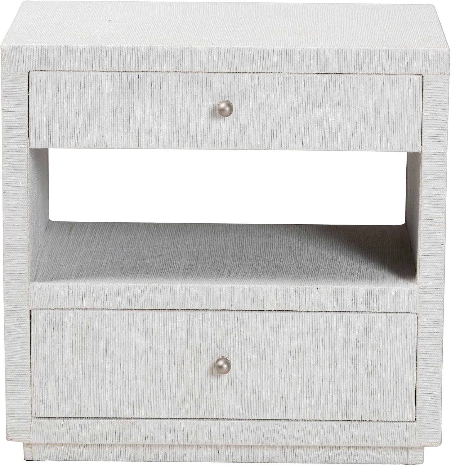 Bali & pari Kai Grasscloth End Table - 2-Drawer Accent Table or Nightstand with Open Shelf, Handwoven Decor for Bedroom or Living Room