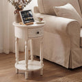COSIEST White Nightstand with Drawer and Shelf, 25.4" Tall French Vintage Bedside Table, Small End Table with Hand-Carved Floral Resin Face, Wood Accent Side Table for Bedroom & Living Room