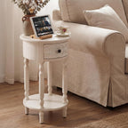 COSIEST White Nightstand with Drawer and Shelf, 25.4" Tall French Vintage Bedside Table, Small End Table with Hand-Carved Floral Resin Face, Wood Accent Side Table for Bedroom & Living Room
