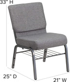 Flash Furniture HERCULES Series 21''W Church Chair in Gray Fabric with Book Rack - Silver Vein Frame