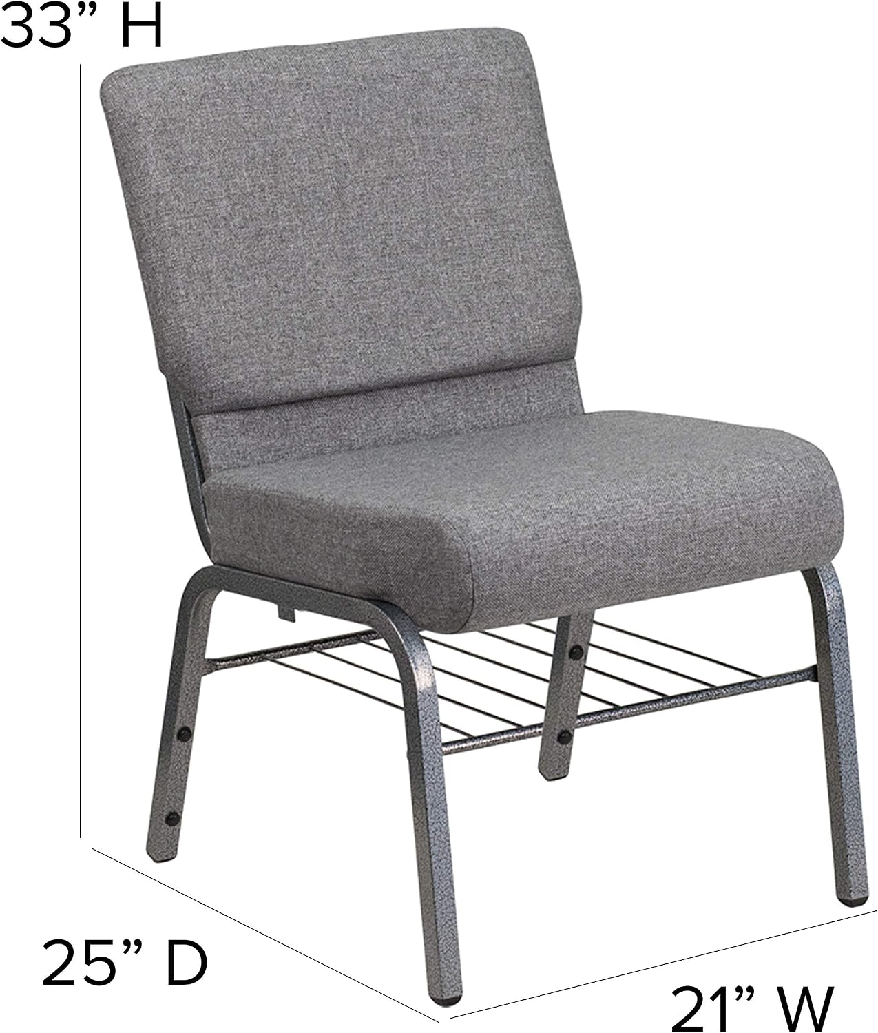 Flash Furniture HERCULES Series 21''W Church Chair in Gray Fabric with Book Rack - Silver Vein Frame