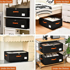 Freebat Under Bed Storage Organizer with Wheels 2 Pack, 10 inches Height Underbed Container with Clear Lid Cover, Storage Bag Box with Visiable Window for Clothes, Bedsheet, Pillow