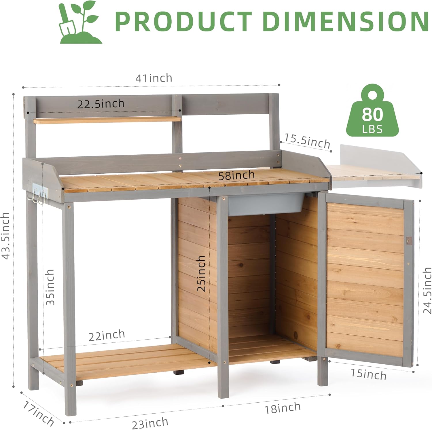Outdoor Wooden Potting Bench Table with Sink, Garden Table Work Bench with Storage, Workstation for Outside Patio Lawn