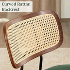 Swivel Dining Chairs with Rattan Back, Modern Green Leather Dining Chairs Set of 2, Swivel Dining Room Chairs Kitchen Side Chairs with Metal Legs and Upholstered Seat for Kitchen & Restaurant