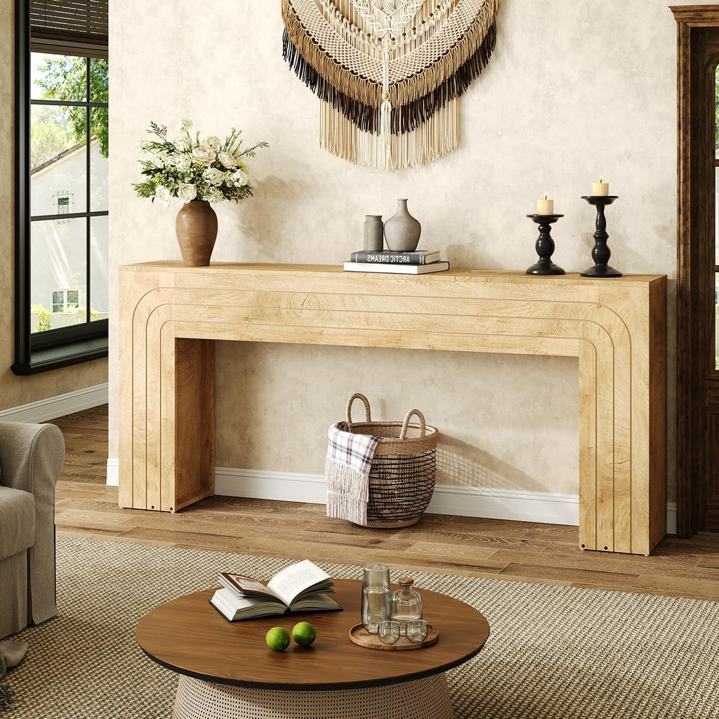 knoworld 70.9-Inch Long Console Table, Farmhouse Entryway Table with Handcrafted Line Detailing, Wood Narrow Sofa Table for Living Room, Hallway, Foyer, and Behind Couch