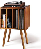 2BHOME Wooden LP Record Player Stand with 4 Cabinets, Holds up to 100 Vinyls, Metal Record Storage Holder and Organizer Table, Classical Design for Files/Book (Mid-Century Modern)