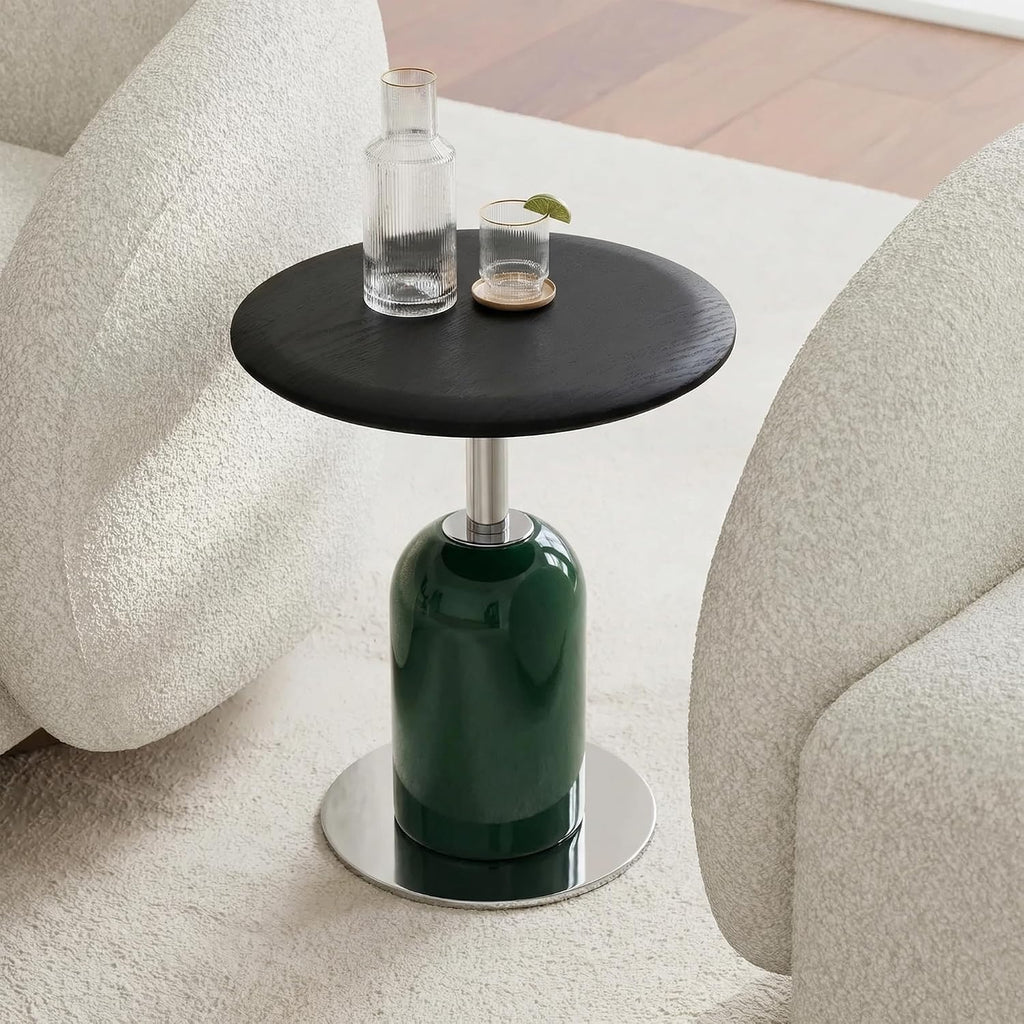 18.9'' Round End Table for Living Room, Modern Accent Side Table with Solid Wood Tabletop and Metal Base for Bedroom Nightstand Office Small Space
