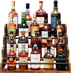 LIVELYGLOW 19.6”W x 15.74" D x 12.5" H Inches Versatile 4-Step Coffee Syrup & Water Bottle Organizer Rack Multi-Functional Retro Display Shelf for Kitchen or Bar, Holds Liquor & Spirits, Wooden