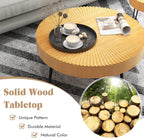 Giantex Boho Round Coffee Table Set of 2, Sofa Side Nesting Table with Solid Pine Wood Top, Metal Legs & Adjustable Foot Pads, 31.5" D Large Table Set for Living Room (Radial Pattern, Natural)