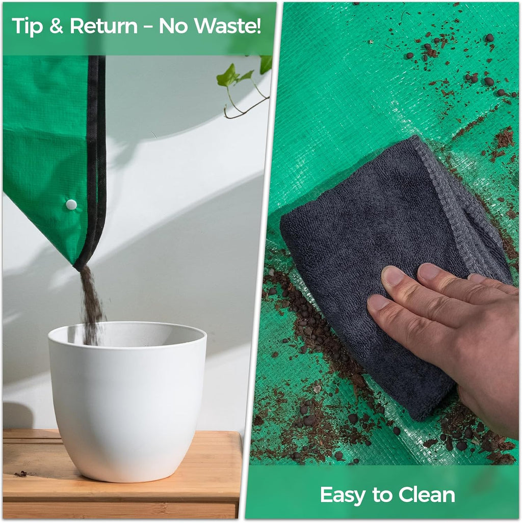 Plant Repotting Tarp 27"x 27" - Waterproof Repotting Mat for Indoor Plants, Extra Large Potting Mat with Raised Edges to Prevent Soil Spills, Green