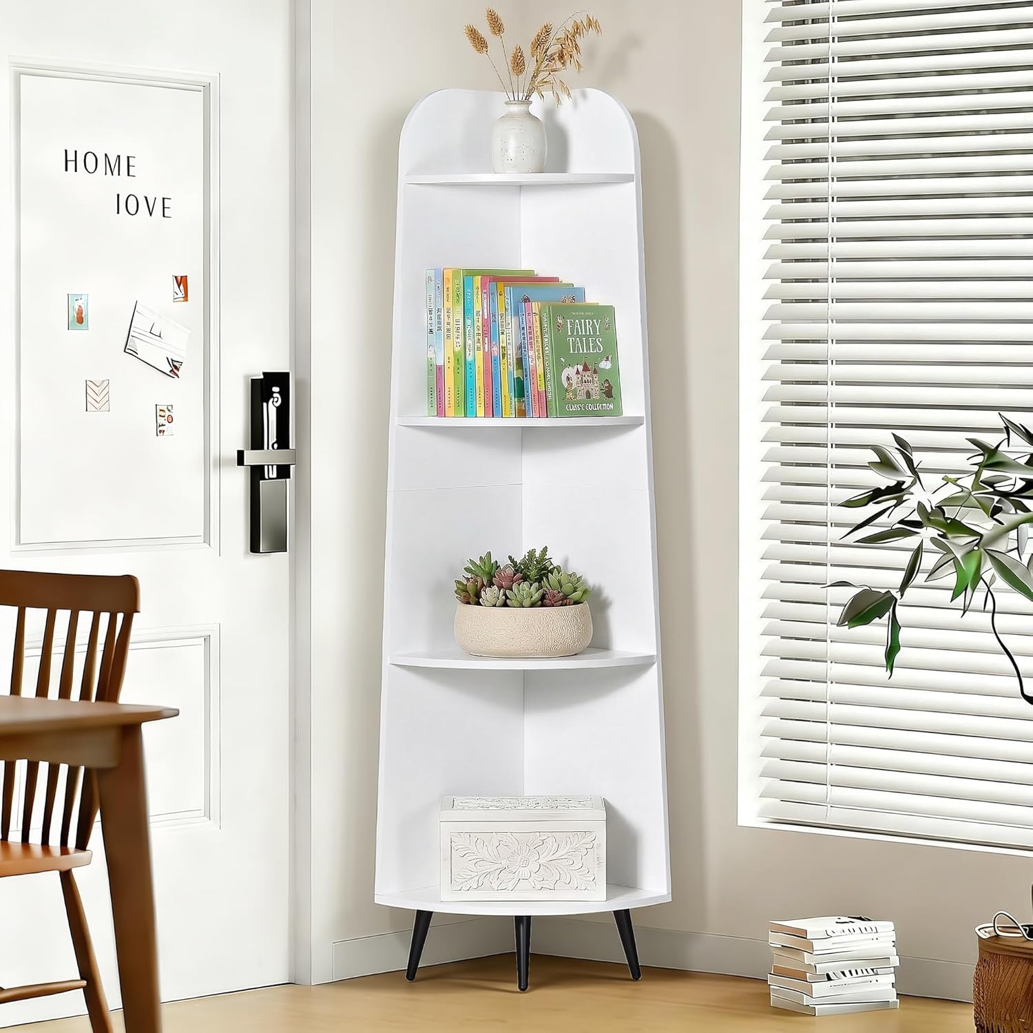 VECELO Large Tall Corner Shelf, 66.93" H 4-Tier Corner Storage Organizer, Freestanding Corner Display Rack for Living Room Bedroom Home Office, White