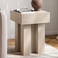 ModernMate Wood End Table, 15.7'' Modern Square Side Table with Pedestal Base, Oak Nightstand Thick Design for Living Room, Bedroom, Sofa, Couch, Beside Bed, White Oak Gray
