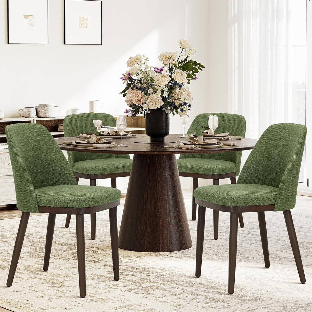COLAMY Upholstered Dining Chairs Set of 4, Modern Kitchen Chairs with Back, Fabric Side Dining Room Chairs with Wood Legs for Farmhouce Restaurant, Green