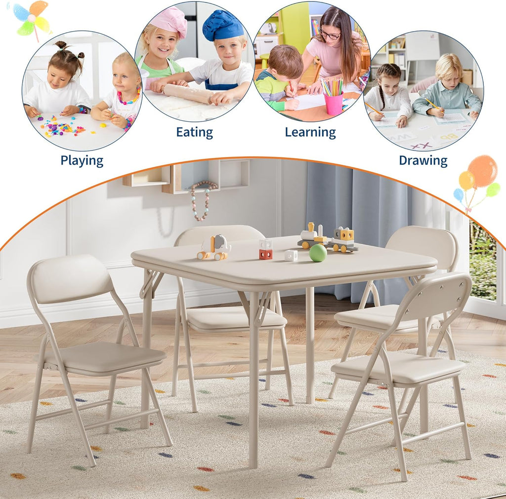 IDEALHOUSE 5 Piece Boys Girls Folding Table and Chairs Set, Activity Table and Chairs Set for Dining Room,Daycare,Classrooms