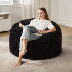 Hobestluk Adult Bean Bag Chair Giant Beanbag with Filling Living Room 3FT | Black Large Big Oversized Bean Bag Chair Memory Foam Filling Machine Washable Fluffy Cover Bedroom Dorm Reading Gaming