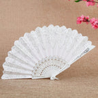 2PCS 9.05in White Lace Folding Hand Fan, Vintage Floral Handheld Fan for Wedding Bridal, Photo Prop, Party Dance, Decorative Cooling Fan,White