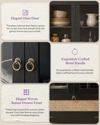 75'' Black Arched Cabinet, Arch Pantry Storage Cabinet with 3 Glass Doors | TYBOATLE, Pantry Cabinet, Farmhouse Style, Rattan Drawers, Anti-Tip Device, Kitchen, Bathroom, Dining Room, Cupboard Storage