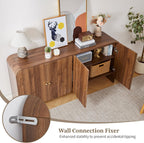 59” Large Buffets Sideboard Cabinet with Storage, Fluted Curved Credenza Buffet Table Storage Cabinet with 4 Doors, Modern Wood Accent Console Table Coffee Bar for Living Room Kitchen Hallway, Walnut
