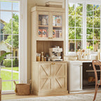 ivaniti 71" Tall Farmhouse Kitchen Pantry, Large Storage Cabinet with Glass Doors, Freestanding Coffee Bar Hutch with Microwave Stand, Adjustable Shelves for Kitchen, Living Room, Brown 4 Pcs