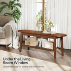 HOOBRO Dining Bench, 2-Tier Bamboo Farmhouse Entryway Bench, Indoor Storage Wooden Bench for Living Room, Dining Room, Hallway, Bedroom, Entryway, Bathroom, Brown BR06CD01