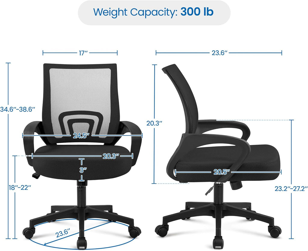 Yaheetech Home Office Modern Desk and Chair Set Computer Desk w/Drawer & Shelves with Ergonomic Mesh Height Adjustable Office Chair