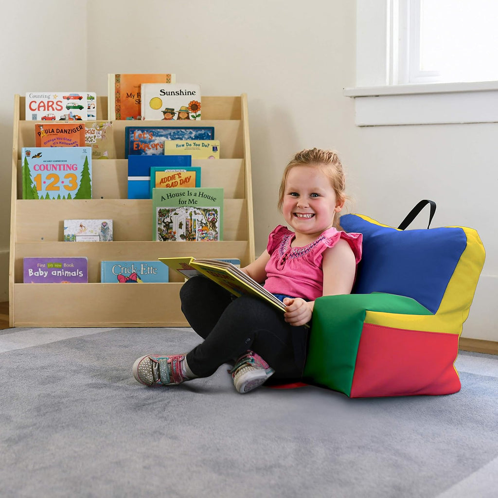 FDP SoftScape Relax-N-Read Bean Bag Chair with Supportive Back Rest and Storage Pockets, Flexible, Portable, Alternative Seating for Toddlers, Preschoolers, and Kids - Assorted, 10475-AS