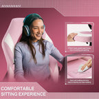 Ergonomic Computer Gaming Desk Chair, PU Leather with Adjustable Lumbar Support and Headrest, Flip-Up Armrests Swivel Wheels & Reclining Chair for Adults and Teens (Pink)