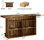 Tribesigns 4-Tier Bar Table, 70.9-Inch Large Wood Home Bar Unit with Wine Glass Holder and Black Footrest, Pub Table with Storage Shelves for Kitchen, Indoor, Brown