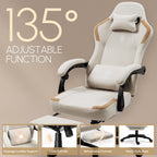 Dowinx Fabric Gaming Chair with Pocket Spring Cushion,Breathable Computer Chairs with Massage Lumbar Support and Footrest,High Back Game Office Chair for Adult,Beige