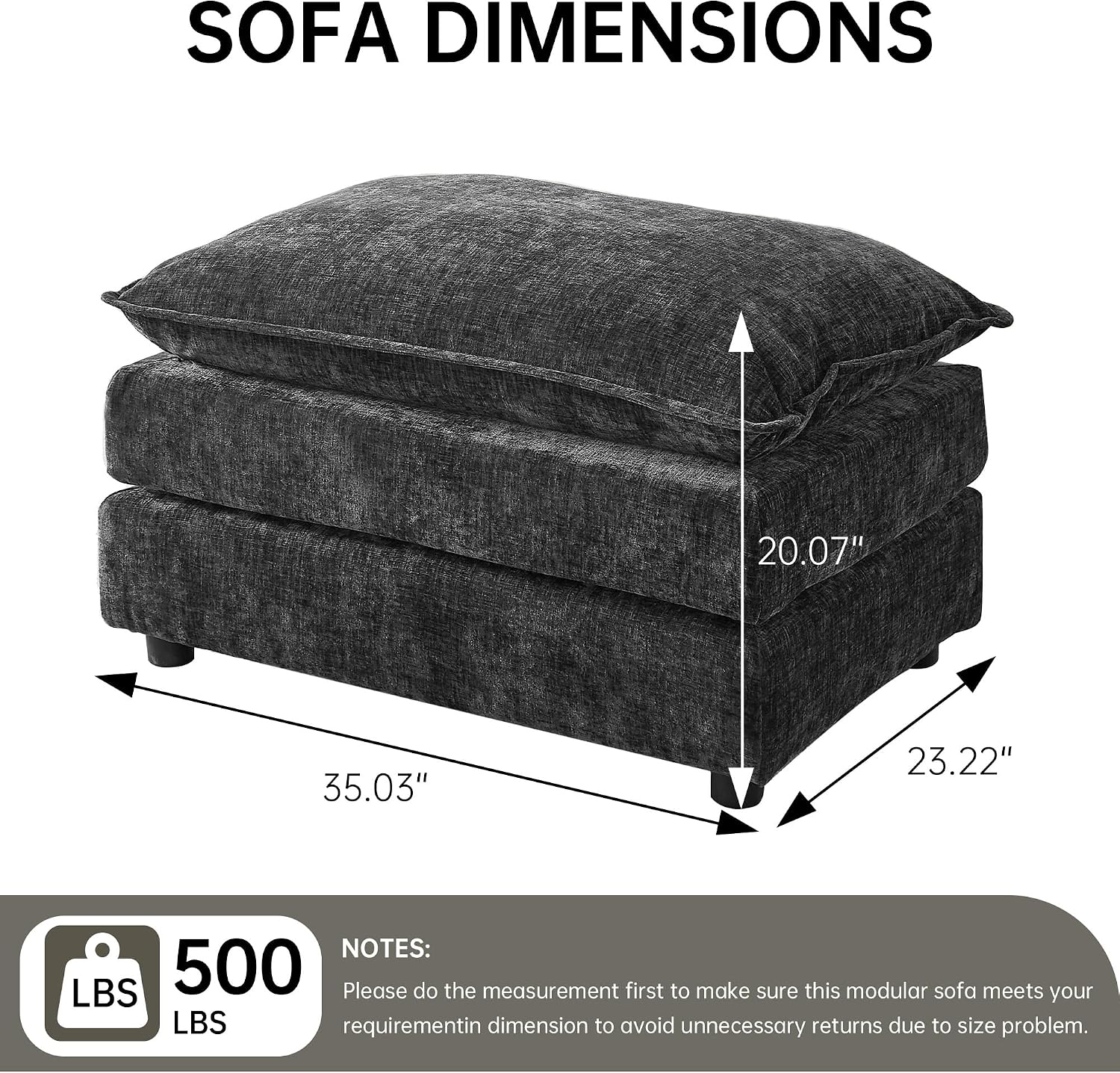 35'' Cloud Chenille Ottoman for Bedroom, Living Room and Entryway (Grey) | Bedroom