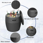 EasyUp 9.5 Gallon Outdoor Cooler Table, Wicker Round Ice Bucket for Parties, Rattan Bar Table with Top Lid Side Handles Drainage Plug, Beer Wine Cooler Side Tables for Patio, Poolside, Deck, Black