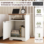 AMERLIFE 3-Piece Farmhouse Living Room Table Set with Coffee Table & 2 End Tables, Charging Station & USB Ports, Distressed White