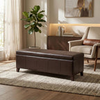 51 Inch Storage Ottoman Bench, Faux Leather Foot Rest with Hinged Lid, Long Rectangle Bed Bench for Living Room, Bedroom, Entryway, Coffee Brown