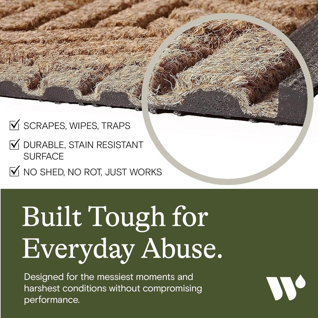WaterHog Squares Front Door Mat Indoor Outdoor Entrance, Absorbent All-Weather Doormat with Non-Slip Rubber Backing, Dirt & Moisture Trapper, Low Profile, Easy Clean, Made in USA, 23"x35.5" Camel