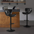 Bar Stools Set of 2, Modern Swivel Counter Height Bar Stools, Adjustable PU Leather Bar Chairs with Backrest, Upholstered Armless Bar Height Stools, Island Chairs for Kitchen Counter, Black