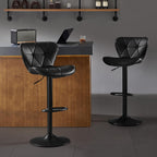 Bar Stools Set of 2, Modern Swivel Counter Height Bar Stools, Adjustable PU Leather Bar Chairs with Backrest, Upholstered Armless Bar Height Stools, Island Chairs for Kitchen Counter, Black