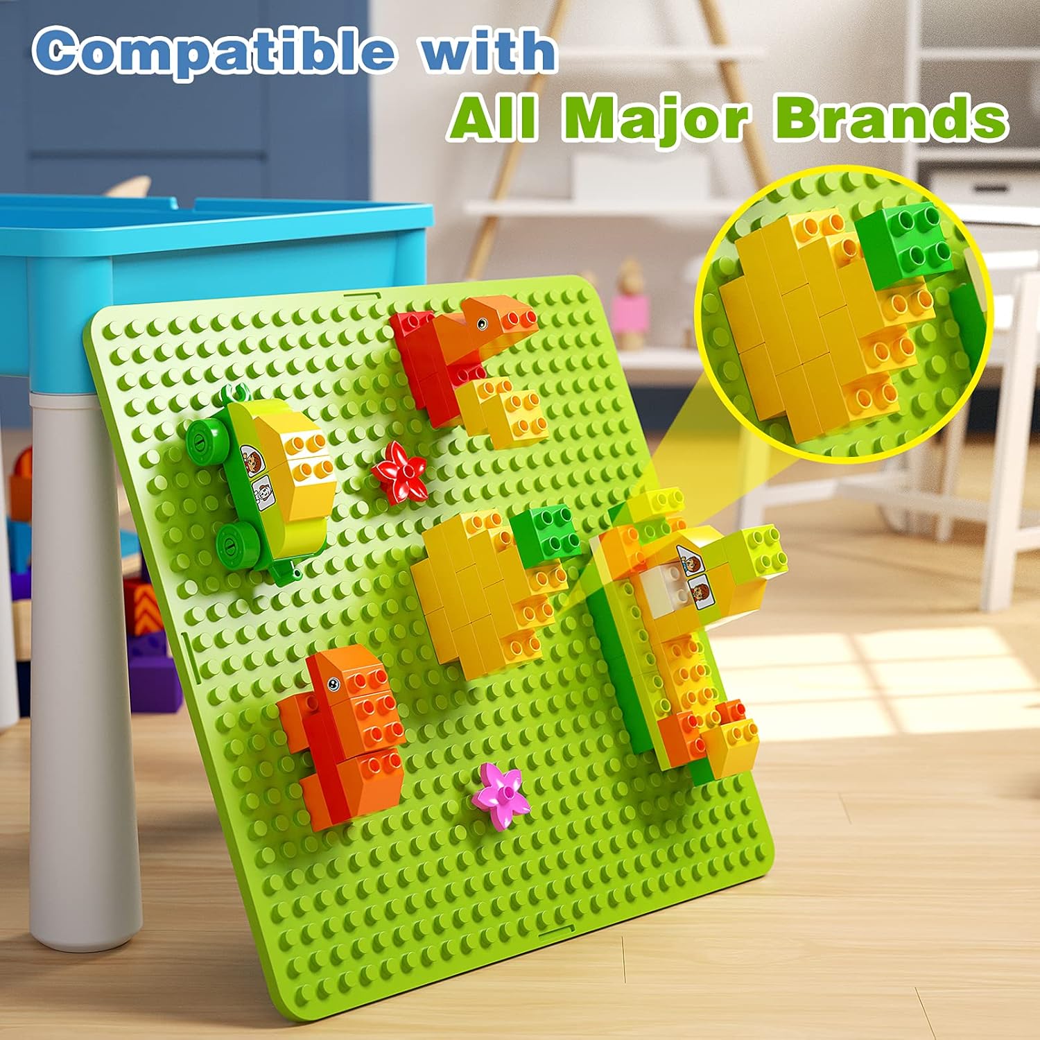 5-in-1 Toddler Table and Chair Set with 128PCS Building Blocks, Kids Activity Table Flip Top for Art, Sand & Water Play, Leak-Proof Design, Includes 1 Sturdy Chair, ASTM Certified, Gift for Ages 2-4