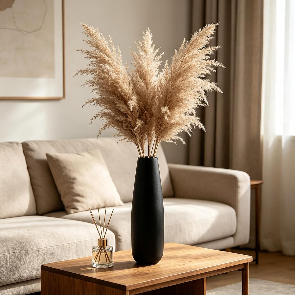 Hosley 16-Inch High Black Vase for Vases Home Decor, Large Vase Ideal for Dried Flowers, Floral Arrangements, Weddings, Home, Office, Elegant Metal Design